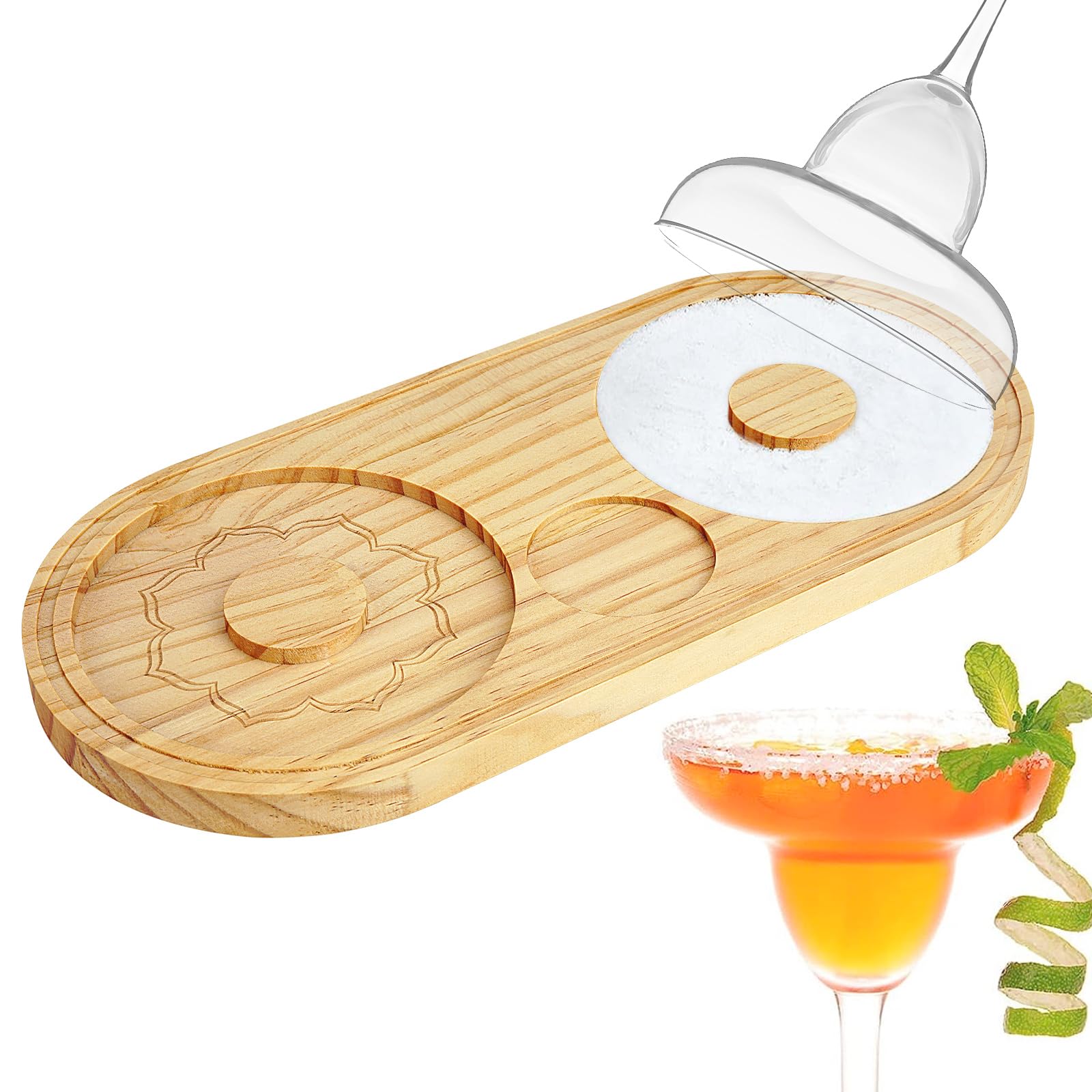 TOCCOOL Margarita Salt Sugar Rimmer for Cocktails, Party Bar Accessories Salt Box Spice Container, Wood Salt Rimmer for Wide Glasses up to 6 Inches