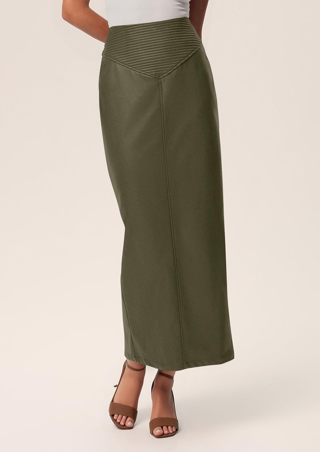 PRETTYGARDEN Long Skirts for Women 2026 Fall Fashion Clothing Faux Leather High Waist Dressy Casual Slit Pencil Maxi Skirt - Image 4