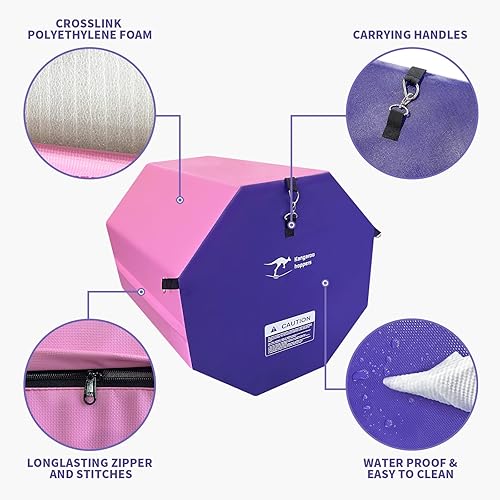 Miniatura 4 de Kangaroo Hoppers Colchoneta octágono de gimnasia de 24 x 26 pulgadas  20 x 24 pulgadas, 19 x 23 pulgadas, con asas de transporte, entrenador de