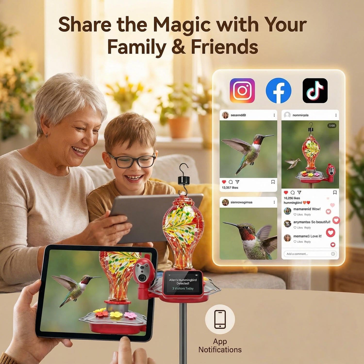 Hummingbird Feeder with Camera, Smart Glass Humming Bird Feeder Camera Solar Powered, AI Identify and Instant Notifications, 2K Live View, Leak-Proof Ant & Bee Proof, Ideal Gift for Bird Lovers - Image 3