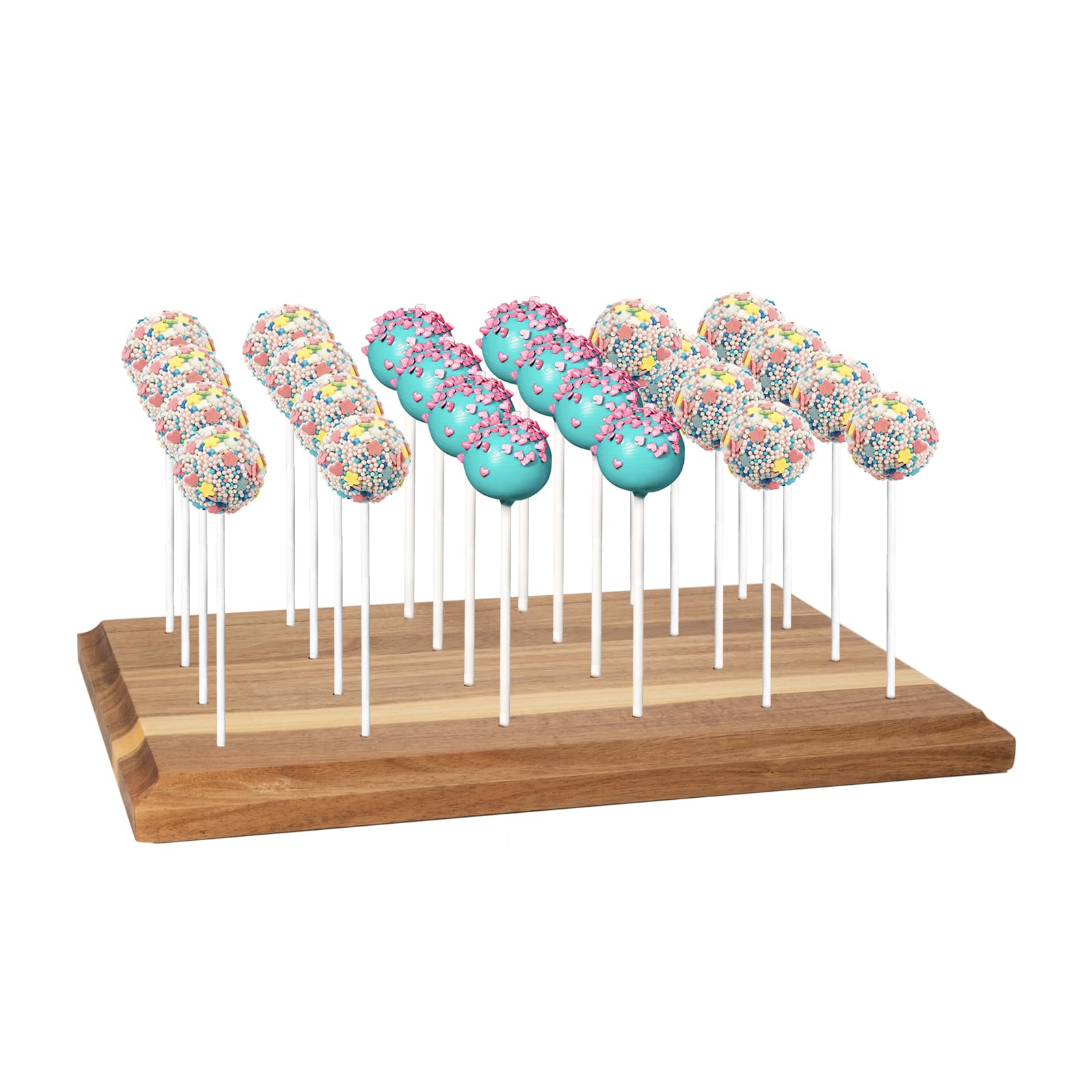 Acacia Wood Cake Pop Holder Stand for Drying 24 Holes Wooden Lollipop Display Stand Holder for Weddings Baby Showers Birthday Party Anniversaries Holiday - Fit 5/32