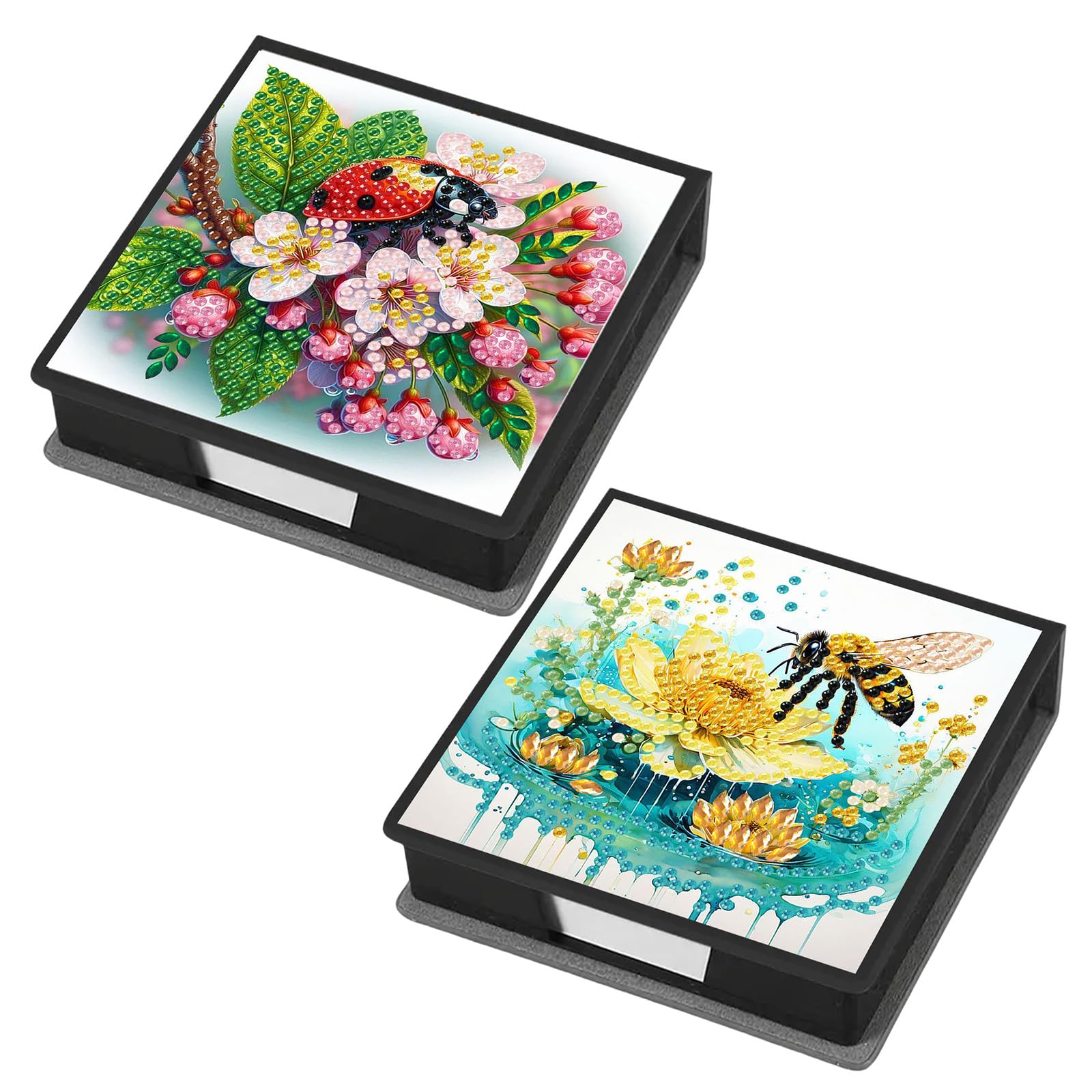 Lebartm 2Pcs Sticky Note Holder Diamond Art Painting Leather Post Note Dispenser Memo Paper Storage Box with 160 Sticky Notes Desk Office Organizer Accessories-01