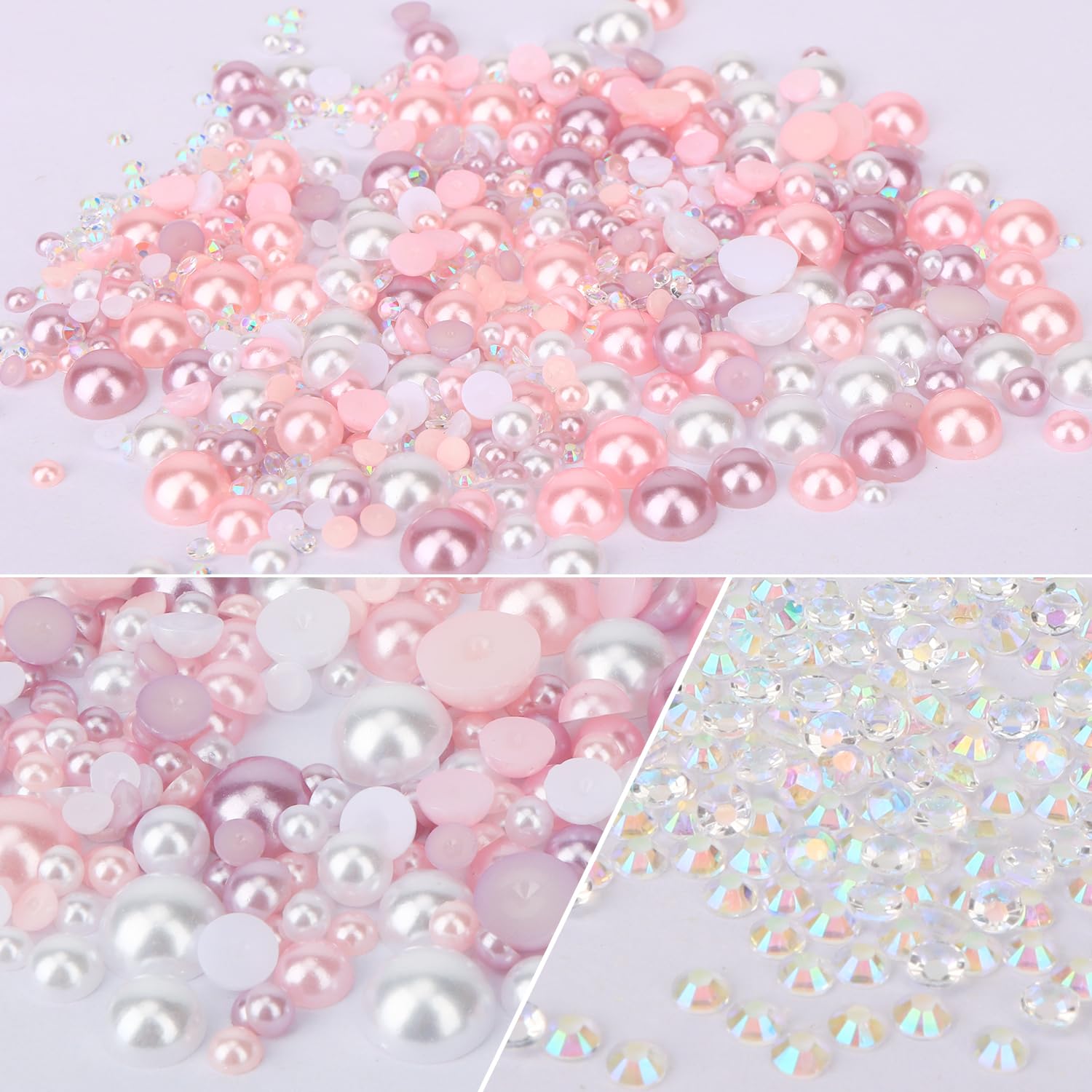 OWill 30 g Mix Flat Back Pearls and Rhinestones for Crafting Mixed Colour Multi-Size for Hair Gems Nail Pearls Makeup Gems Face Pearl (Pink&Purple) - Image 2