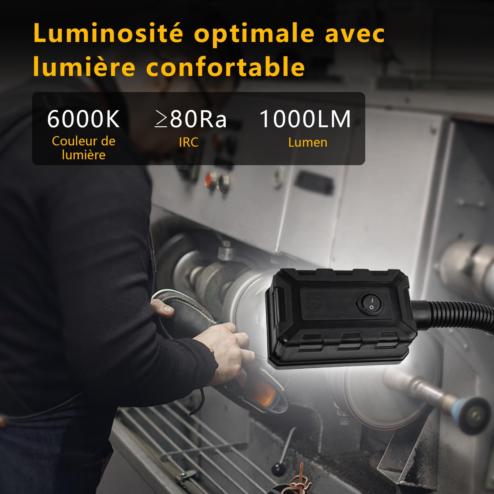 Lampe de travail magnétique, LED 15W 6000K pour machine, avec col de cygne flexible et base magnétique puissante, pour établi, couture, tour, barbecue, atelier, éclairage industriel