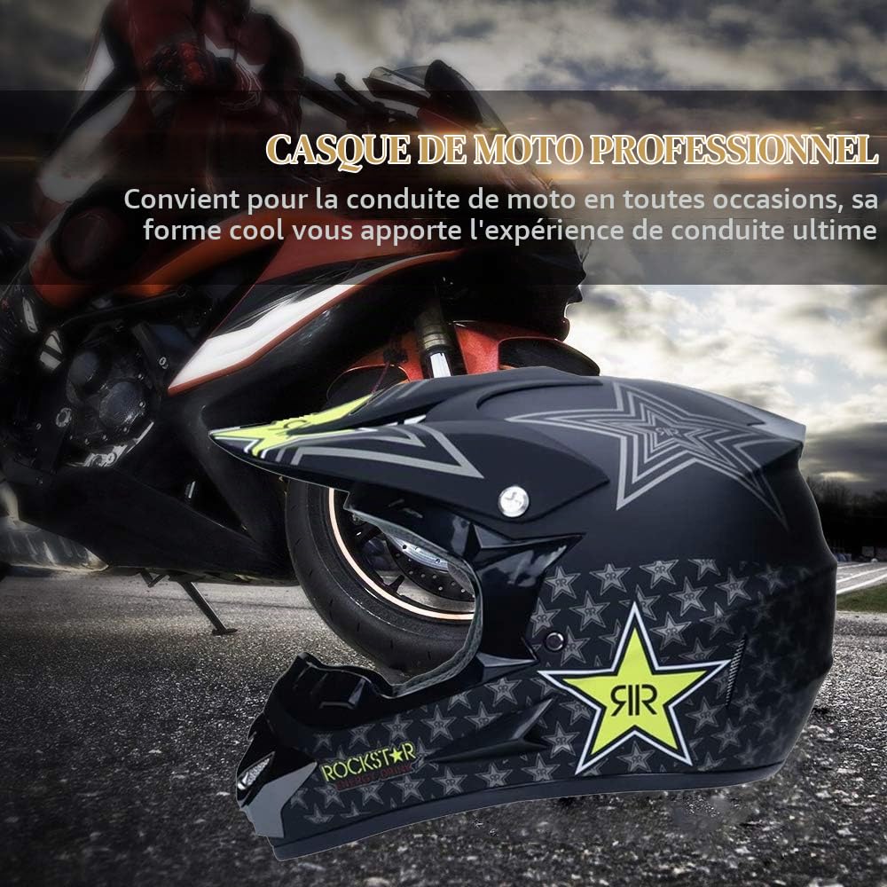 Casques Motocross Enfant Et Adulte Set,avec Gants Lunettes Masques,Hommes Casques Intégraux AVT MX Casques Moto De Cross Enfants Quad Bike Vélo De Montagne Dot Certification