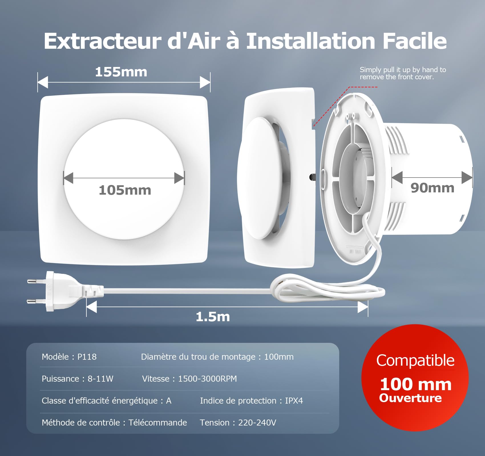 VMC Salle de Bain avec Télécommande, 11 Effets Lumineux, Bidirectionnel, 6 Vitesses, Ventilateur Extracteur Air avec Fonction Mémoire, Extracteur d'Air 100 mm Silencieux Moteur sans Balais DC