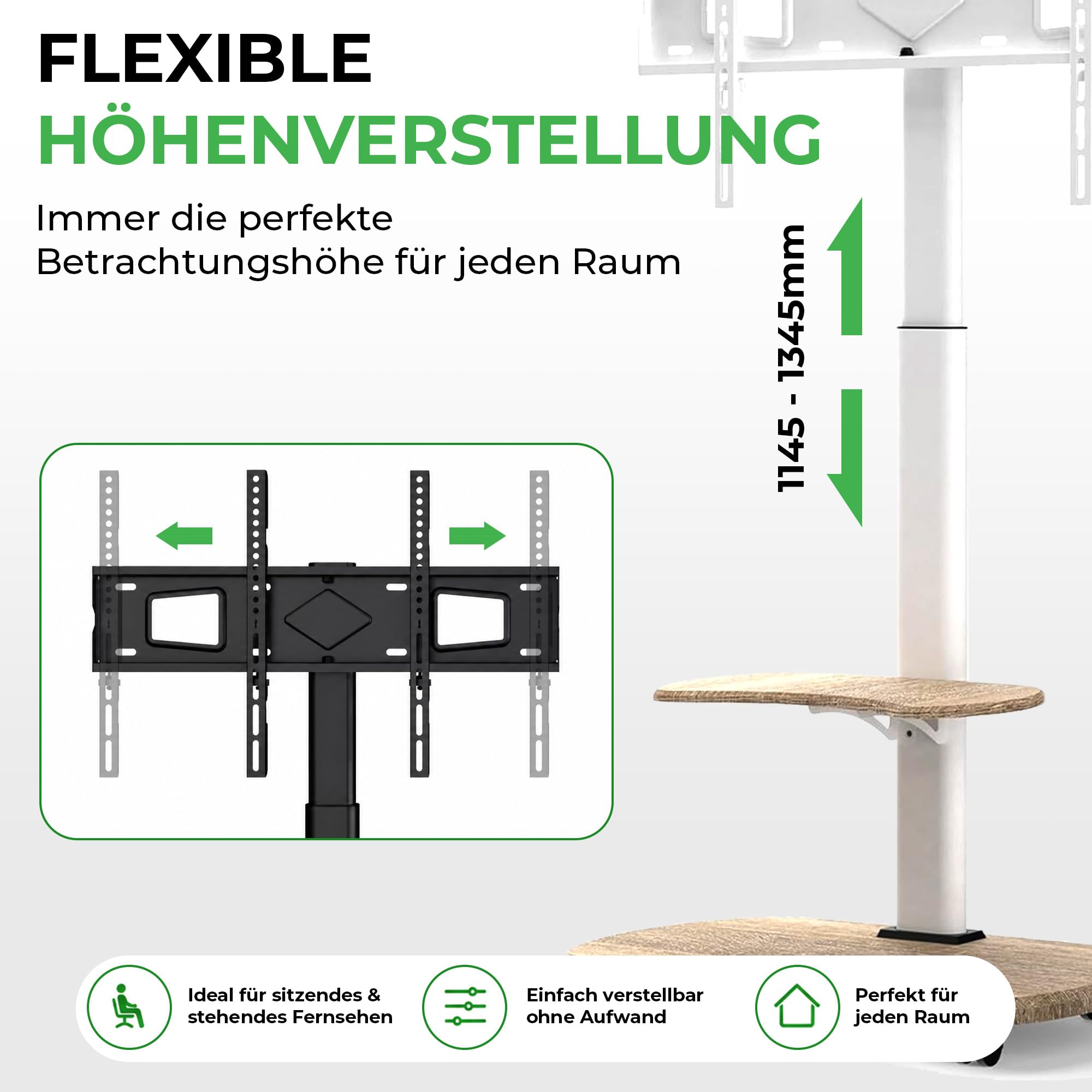 Stellar TV Ständer Rollbar mit Holzregal - Höhenverstellbar Schwenkbar TV Rollwagen mit Rollen für 32-70 Zoll Fernseher bis zu 45 kg - Universal TV Standfuss Max VESA 600x400