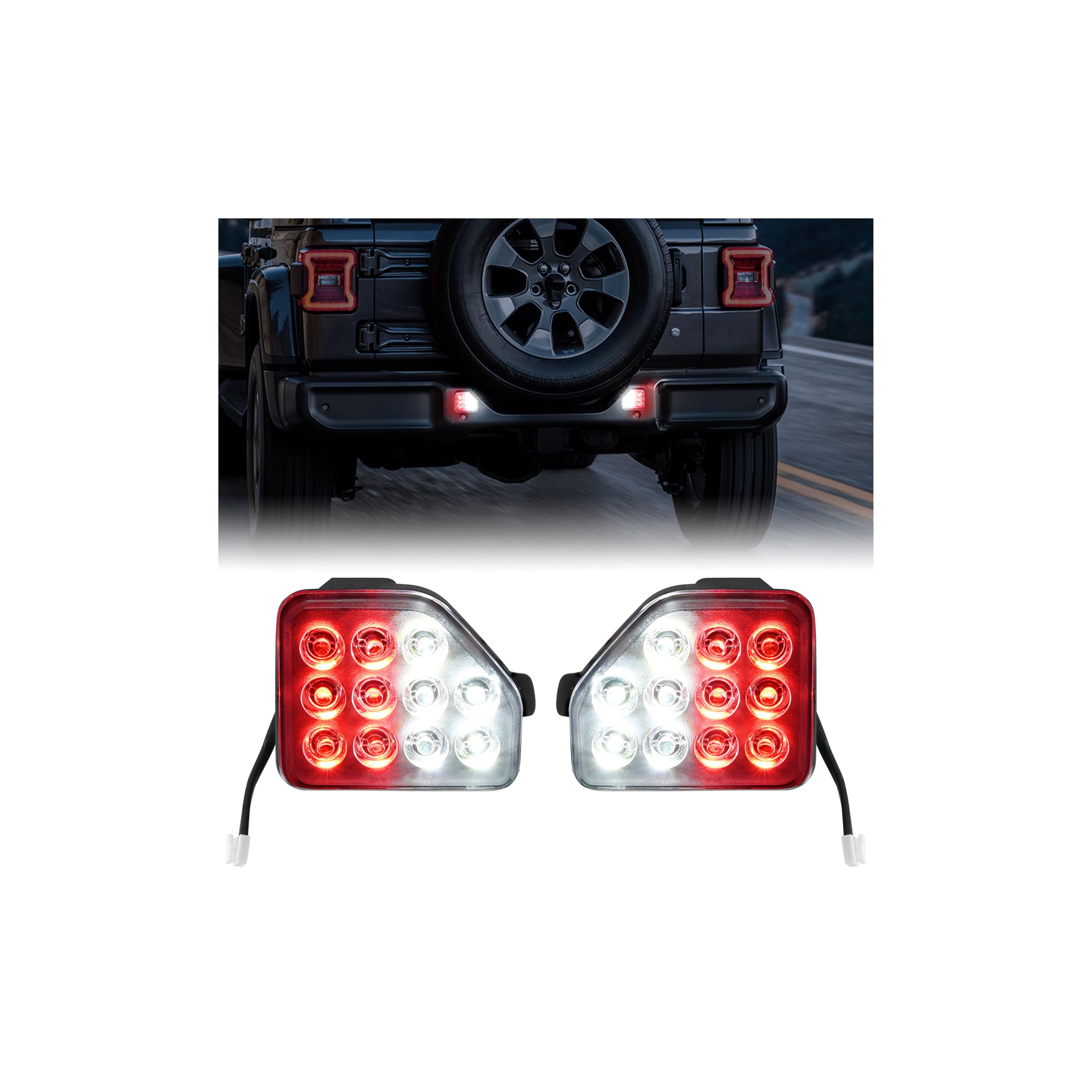 LED Rear Bumper Reverse Lights for 2018-2024 Jeep Wrangler JL Accessories, Clear Lens White Back Up Red Parking Running Lights Tail Lamp Reflector for Jeep Wrangler JL, Plug & Play, One Pair