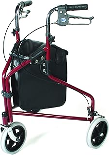 Days Tri Wheel Walker with Loop Lockable Brakes, Easy to Manoeuvre and Height Adjustable Limited Mobility Aid, Comfortable Hand Grips, Folds Flat, Red, (Eligible for VAT relief in the UK)