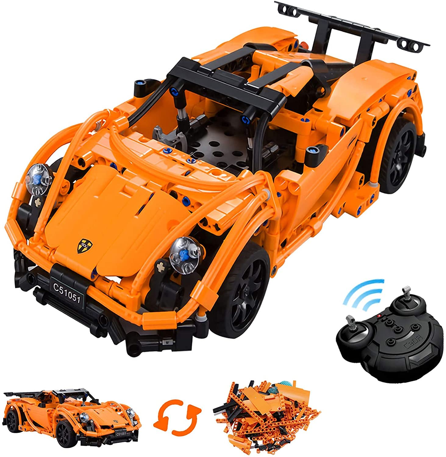 xwin sportseries 421 Pcs STEM Remote Control Block car, DIY Construction RC racing Car Kits 2.4GHz, elastic Rubber Tire, Openable door, Bonnets Exquisite Details 5+ Years old