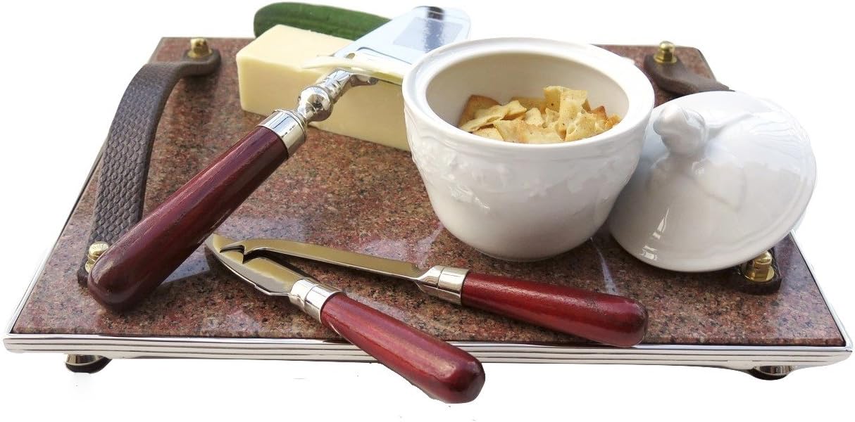 GAC Gift Pack 3 Piece Cheese Set with Cheese Knife Stainless Steel Blade, Stainless Steel Cheese Slicer Heavy Duty Cheese Cutter, and Cheese Spreader Stainless Steel, Natural Mahogany Wood Handles