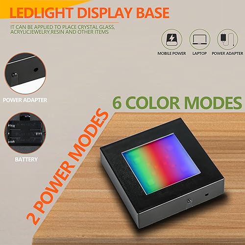 Miniatura 3 de ZEERSHEE Base de exhibición LED de 3.1*0.7 pulgadas para arte de cristal 3D de vidrio, base de soporte cuadrado de cambio de color con 7 modos de