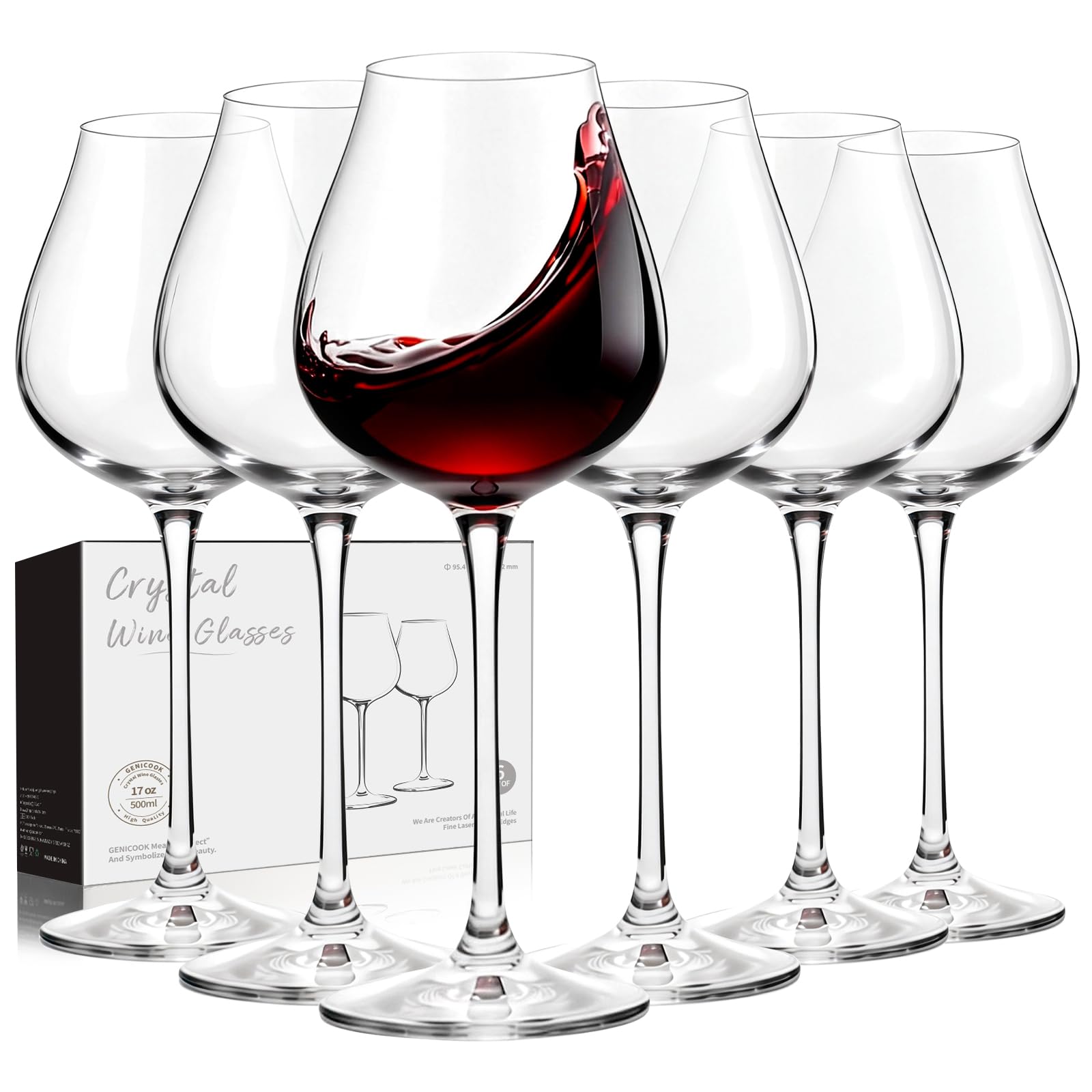 Amazon.com | GENICOOK 17 oz Red Wine Glasses Set of 6 – Hand Blown