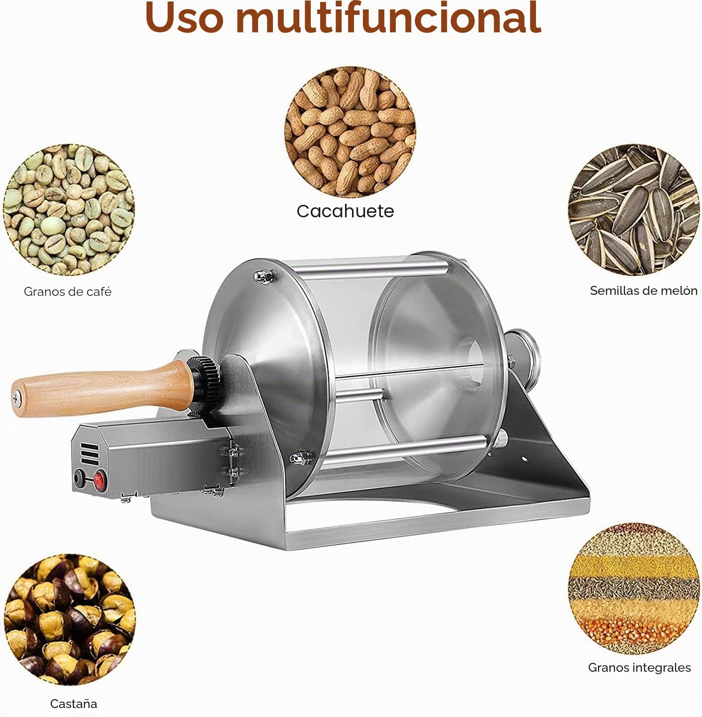 tostadora de café tostadora de café Tostadora de nueces para cafetería o casa 500gramos de capacidad Acero inoxidable y cristal
