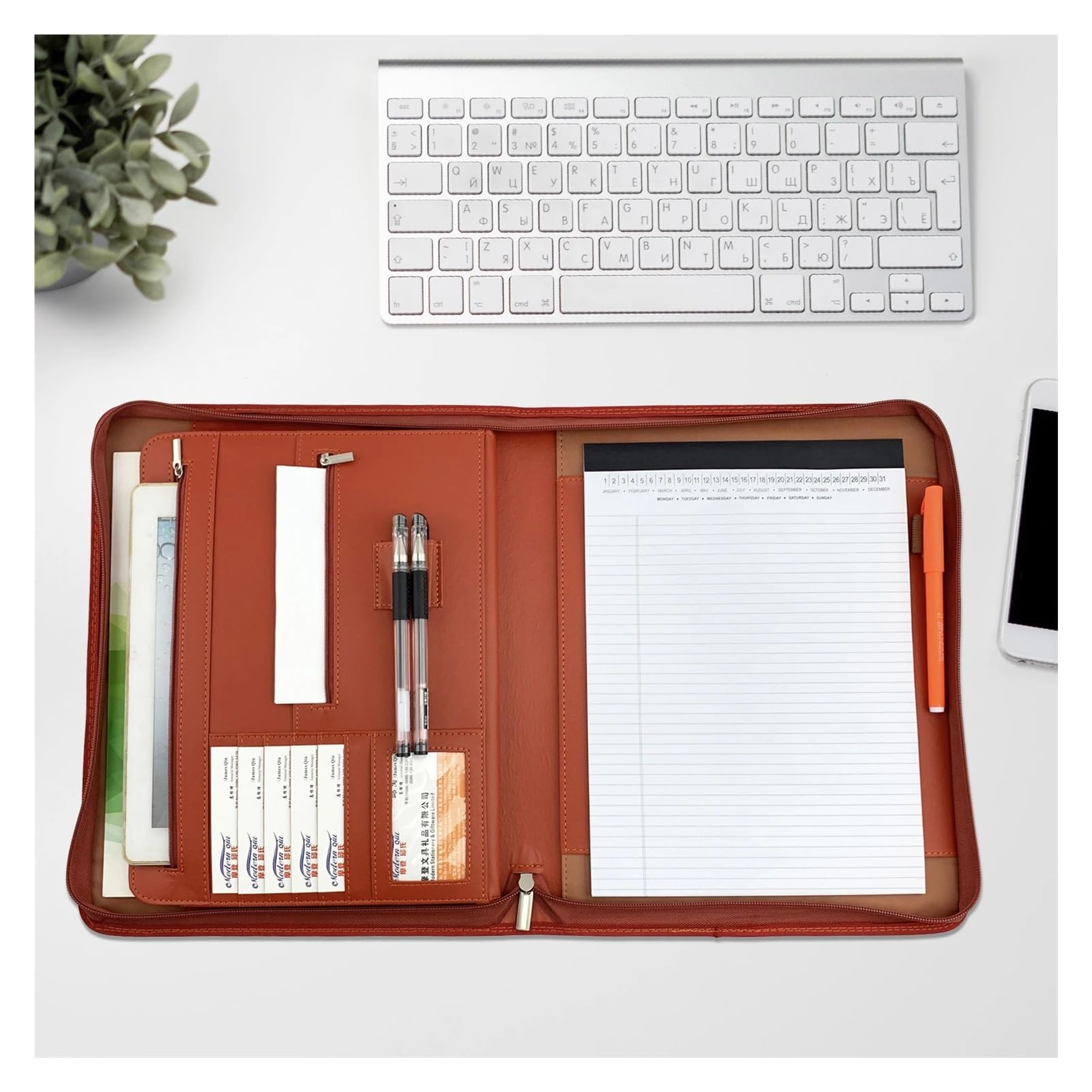 A4 PU Portfolio Organizer con cerniera Padfolio per colloqui Riprendi Documenti Planner Agenda Pianificazione Tablet Sleeve Holder