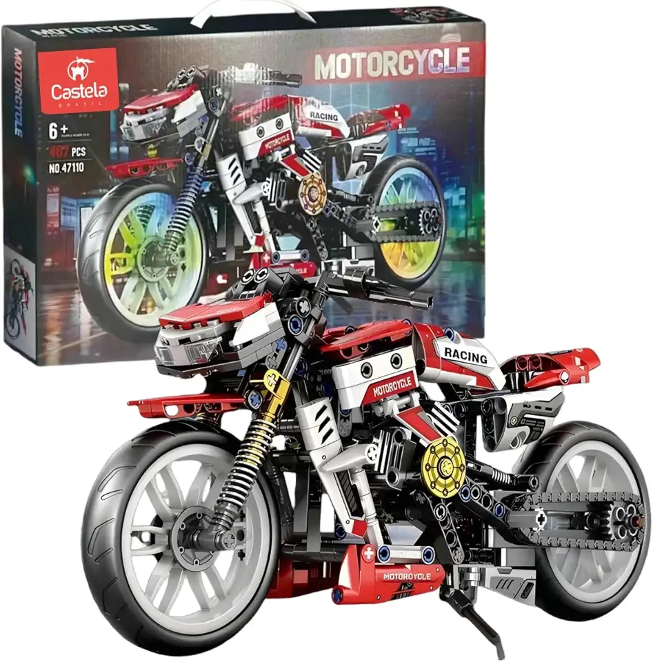 Moto Esportiva Blocos de Montar Motorcycle 467 Peças Castela