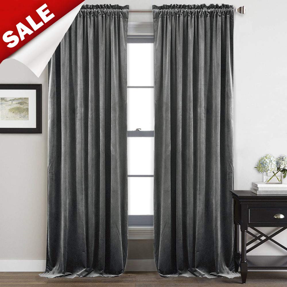 Gray Velvet Curtains 84 Inch Soft Thick Velvet Blackout Curtain Drapes Thermal Insulated Window Treatment Set Panels For Living Room Dorm W52 X L84 Inch Per Panel Set Of 2 Buy Online In