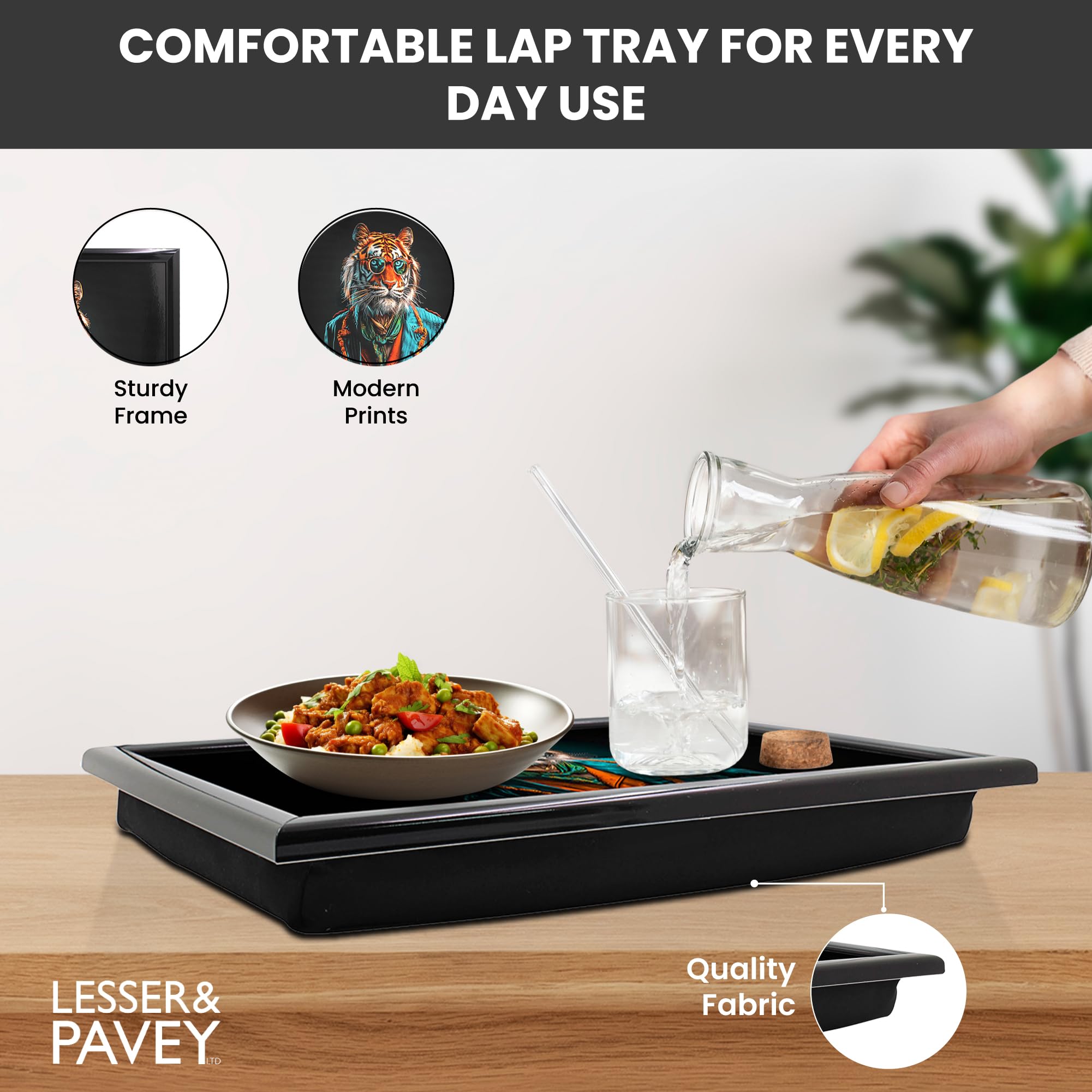 Lesser & Pavey Urban Art Knietablett für Essen Servieren und Frühstück, bequemes Knietablett mit Sitzsack-Kissen für Zuhause und den täglichen Gebrauch, langlebige Knietabletts zum Essen auf dem Schoß