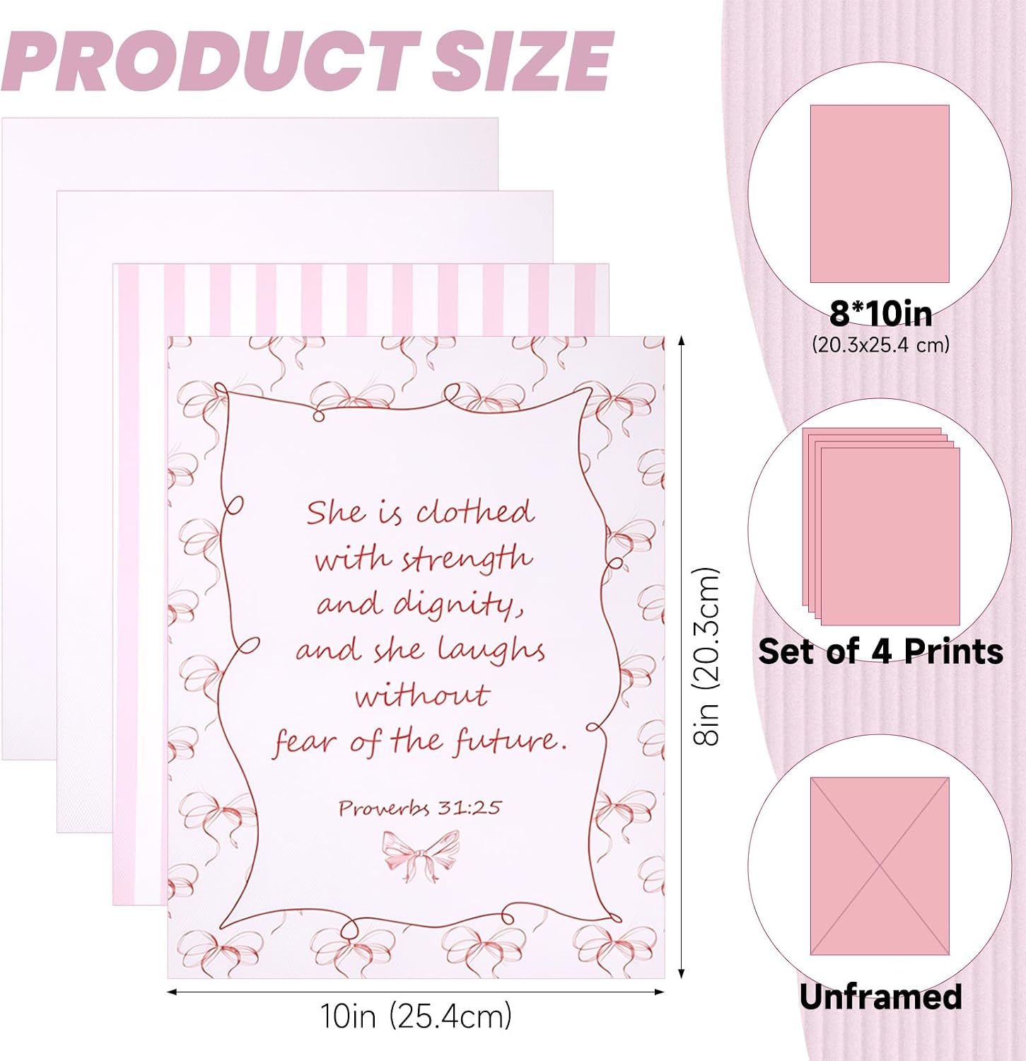 ElevateTech 4Pcs Coquette Pink Bow Wall Art Decor Posters Light Pink Bow image 2