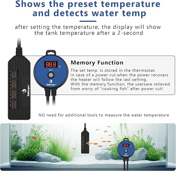 fishkeeper Small Aquarium Heater, 150W Submersible Fish Tahk Heater with LED Digital Display & Temperature Adjustable External Controller for Marine Saltwater and Freshwater(53-80 Gallon)