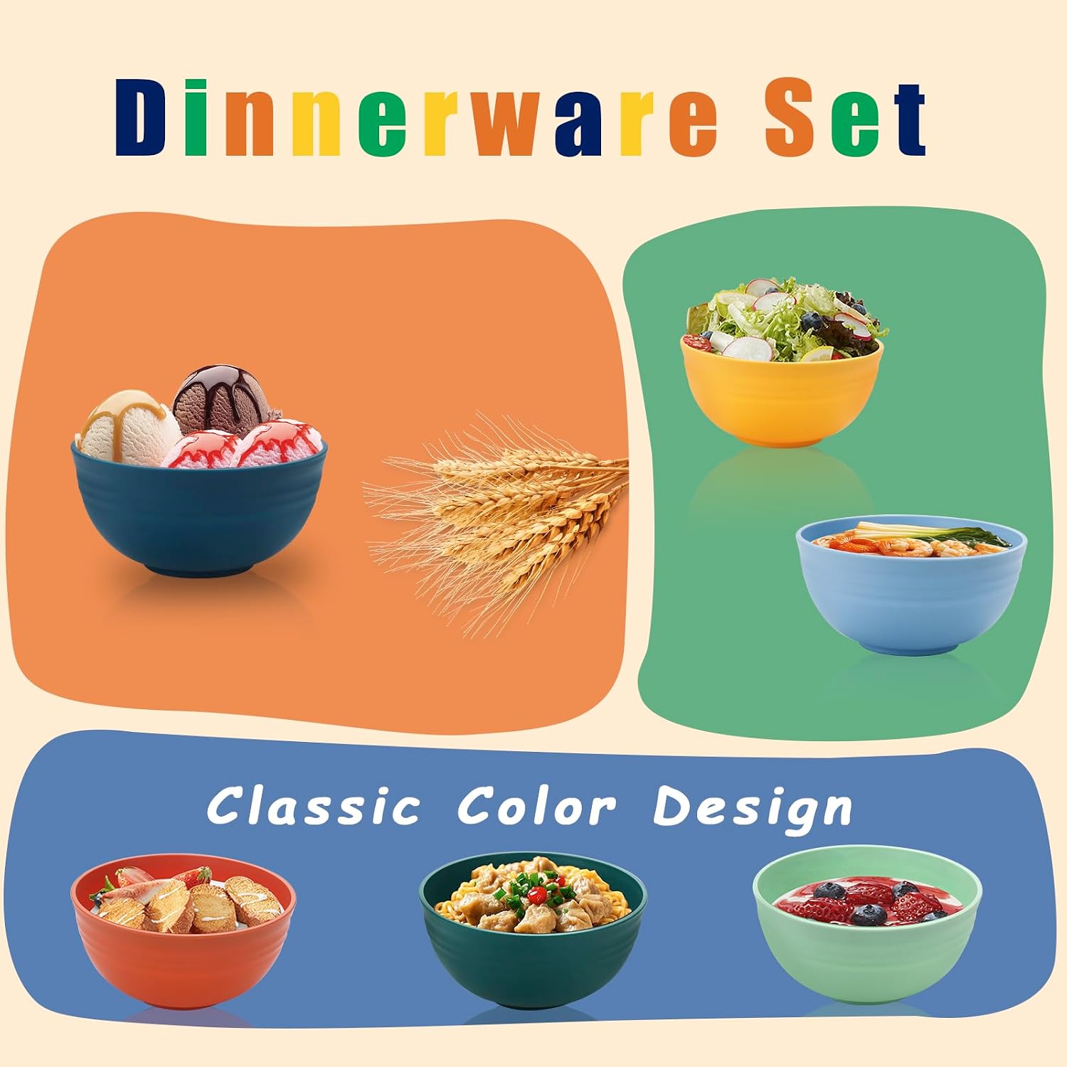 Lazycorner 12 Pcs Wheat Straw Cereal Bowls 26 Oz Wheat Straw Bowls Set Reusable Plastic Bowls for Soup Microwave & Dishwasher Safe Soup and Salad Bowls