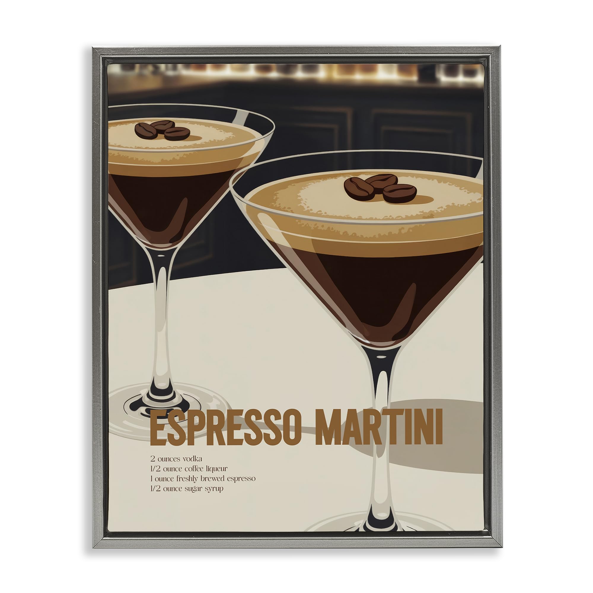 Stupell Industries 'Sleek Modern Espresso Martini', Floating Frame Canvas Art, Gray, 17 x 21 Inches, Easy to Hang and Sturdy, Made in USA, by Andreas Magnusson