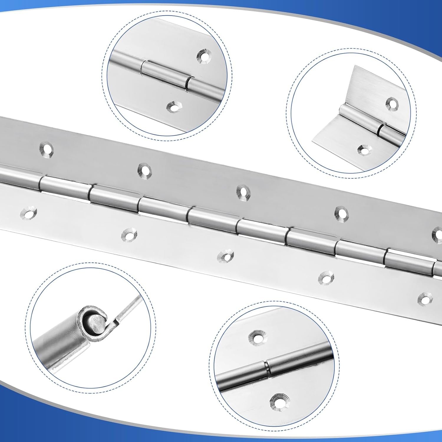 2Pack Piano Hinge 24 Inch x 3 Inch Wide Stainless Steel Piano Hinge 0.047'' Thick Continuous Hinges for Heavy Duty Cabinet, Door, Toolbox, Woodworking, Furniture, Silver