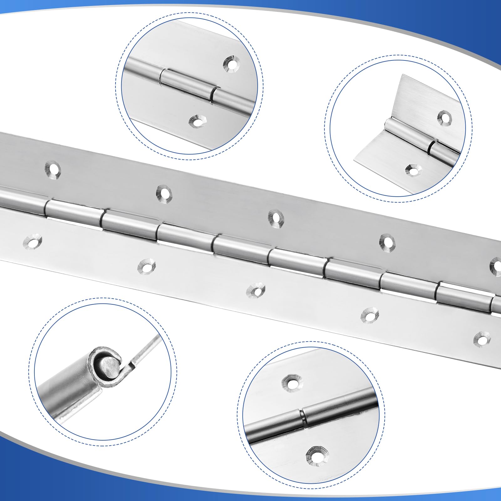 2 bisagras de piano de 48 x 2 pulgadas de ancho, bisagra de piano de acero inoxidable de 0.047 pulgadas de grosor, bisagras continuas para gabinete resistente, puerta, caja de herramientas,