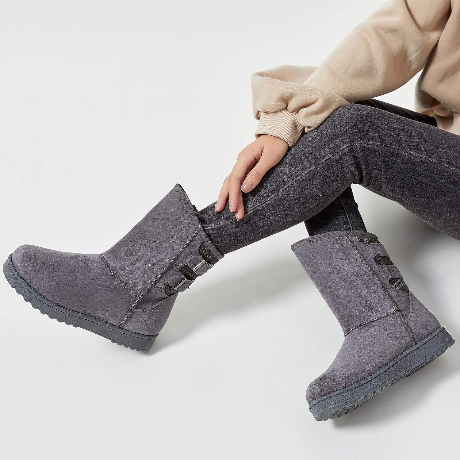 Moudki Womens Winter Boots Mid-calf Snow Boots Fashion Warm Boots for Women Cute Furry Slip On Boots - Image 6