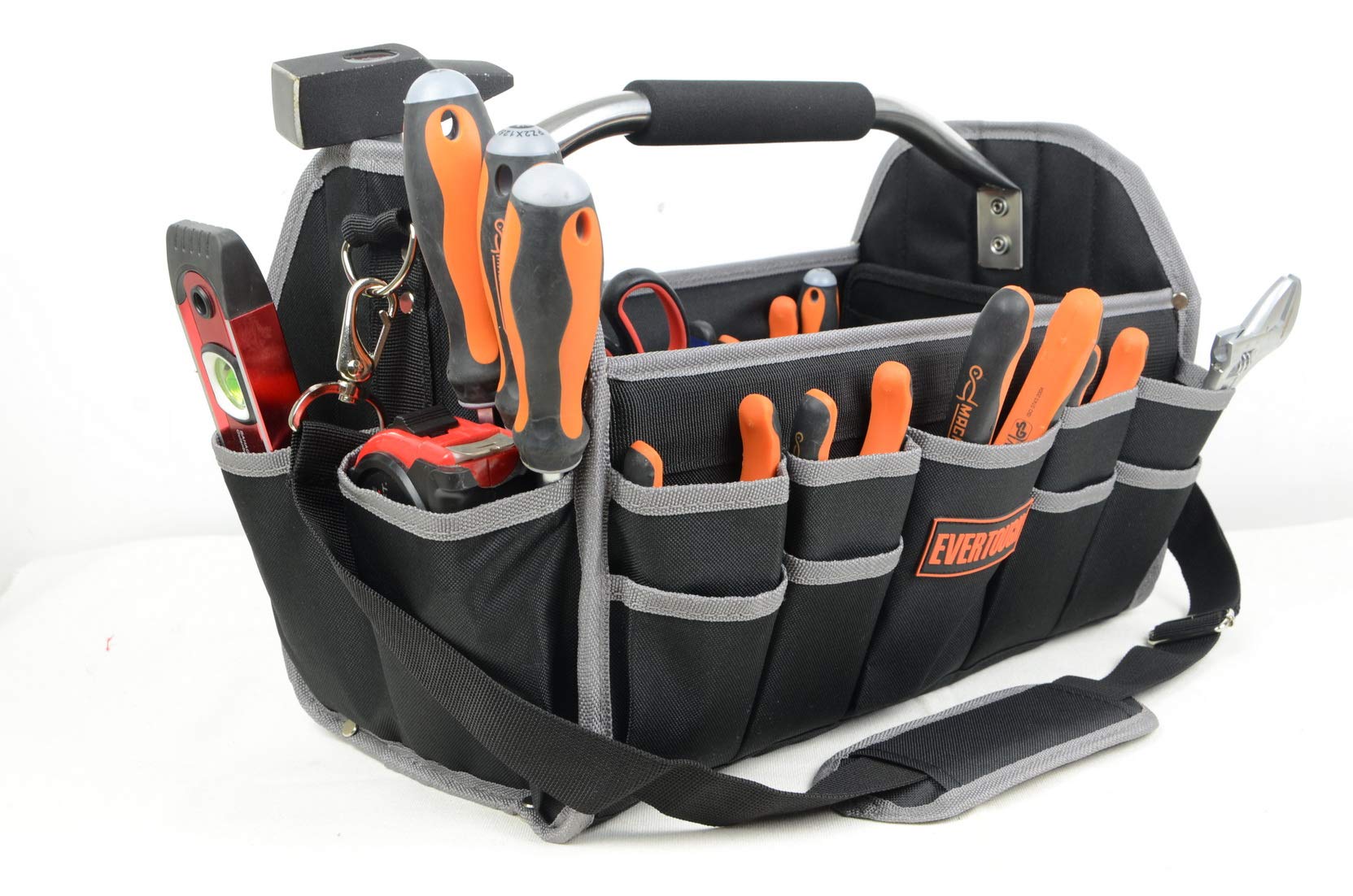 Bolsa plegable de 19 "Abrir herramienta Tote con correa de hombro portátil impermeable organizador de herramientas hecho Oxford tela (ribete gris)