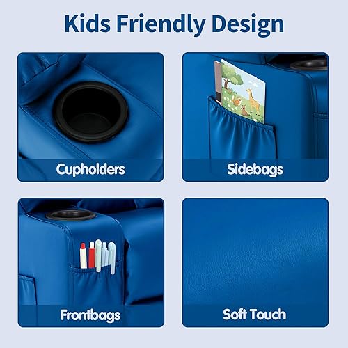 Miniatura 61 de MCombo Sillón reclinable para niños grandes a partir de 3 años, silla reclinable para niños pequeños con portavasos, piel sintética, 7322 (violeta)