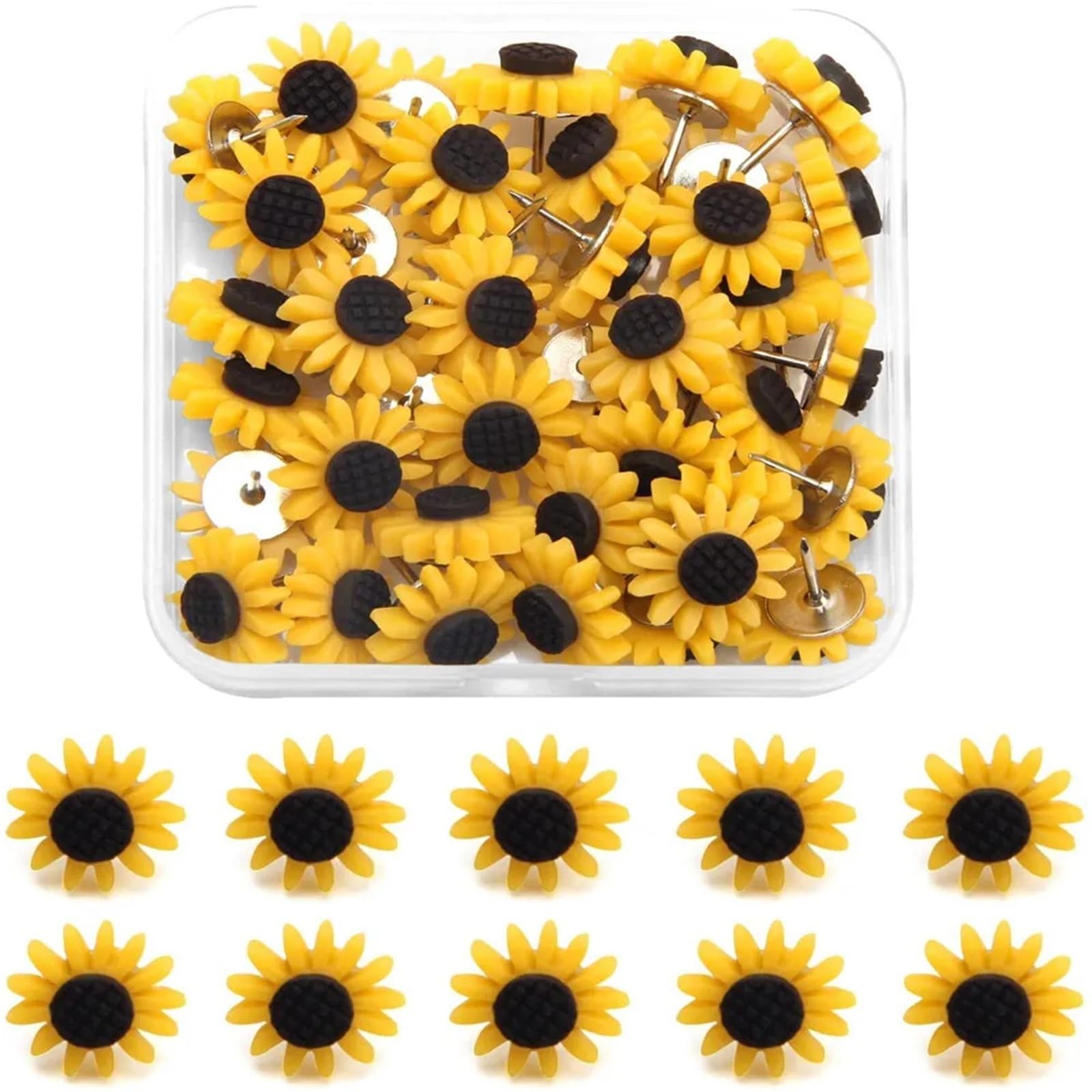 50pcs Sunflower Design Thumbtacks - Flat Head Decorative Push Pins For Office Bulletin Board Supplies For Pinboard