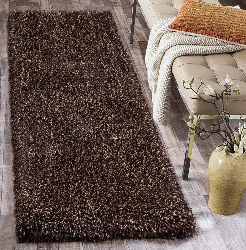 Image of FIASCO Premium Tie Dye Shaggy Carpet Bedside Runner | 2 Inch Pile Height Back in Canvas for Bedroom, Kids Room, Guest Room Microfiber Soft Plush Fluffy Shaggy Carpet | 2x6 Feet Brown Gold Mix