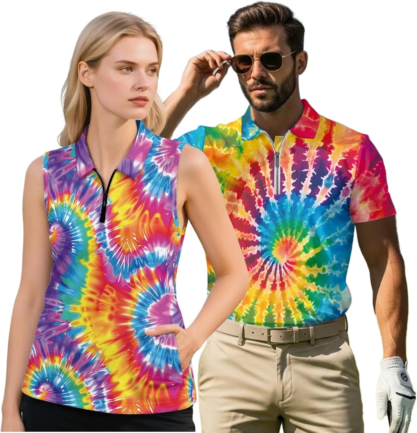 TOADDITDO Fun Matching Golf Shirts for Couples Womens Golf Shirt Zip Up Athletic Clothes Short Sleeve Polo Shirts for Men