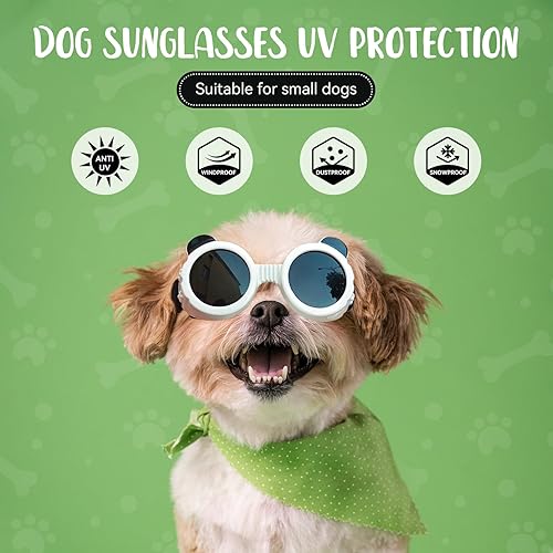 Miniatura 2 de Enjoying Gafas de sol para perros pequeños, estilo panda, lentes UV, para perros pequeños, protección ocular, gafas de gato, antivaho y resistentes