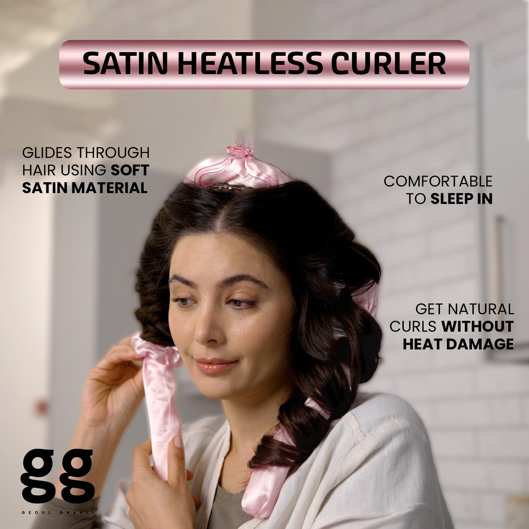 Geoul Gwanli Heatless Hair Curlers Set, Satin Curling Rod, Claw Clip & Scrunchies for Damage-Free Curls - Image 4