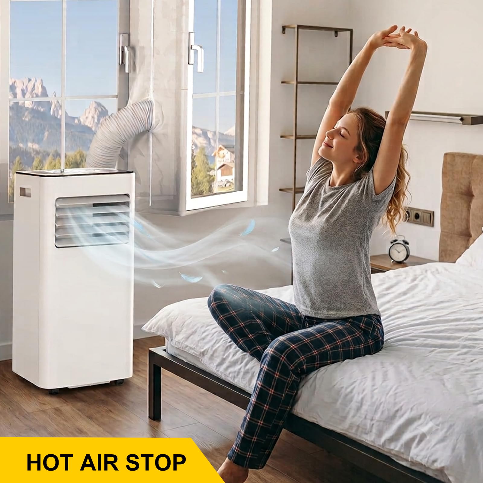 TEOV Klimaanlage Fensterabdichtung, 400cm Fensterabdichtung für Mobile Klimageräte mit Wasserdichte Abluftschlauch Set ohne Bohren, doppelte Öffnung, Hot Air Stop für Flügelfenster Ablufttrockner usw