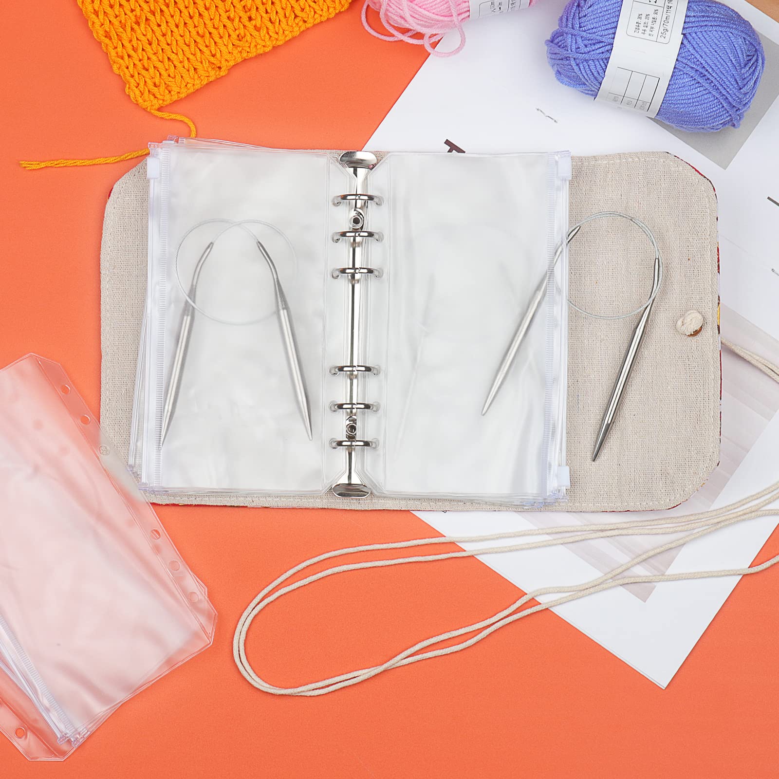 Coopay Sac de Rangement pour Aiguilles à Tricoter circulaires, étui Compact pour Aiguilles à Tricoter circulaires vides, Organiseur pour Aiguilles à Tricoter circulaires avec 11 Poches Transparentes
