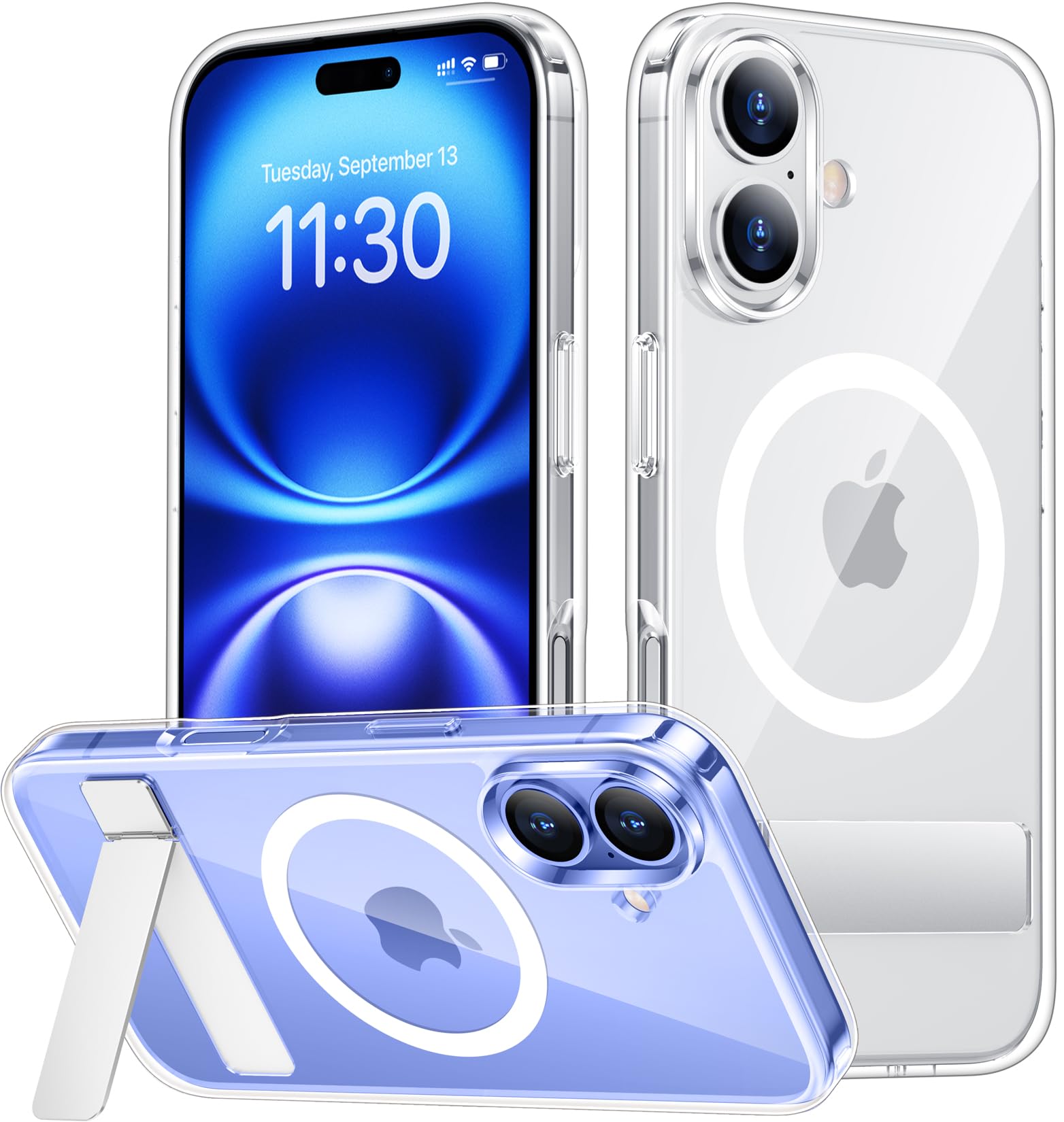 SPIDERCASE Magnetic for iPhone 16 Case,Built-in Kickstand,Clear | Magnetic [3 Stand Ways] Invisible Kickstand|Crystal Clear|Military Grade Drop Protection| Shockproof Slim Phone Case