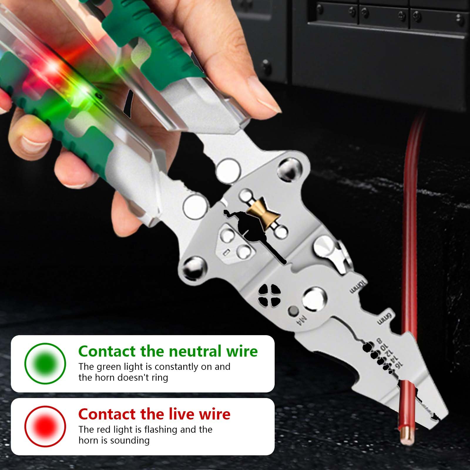 Alicates pelacables plegables 18 en 1, herramienta multifuncional actualizada 2026 con detector de voltaje, crimpadora y destornillador capacitivo para cortar, pelar y tirar de cables (3 piezas)