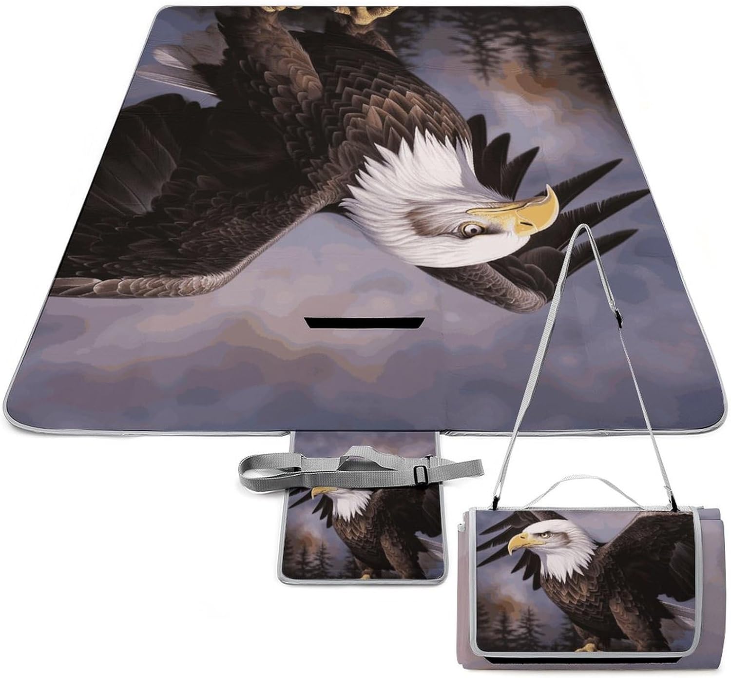 Bald Eagle Waterproof Picnic Blanket 58.3''x58.3'',Portable and Foldable Picnic Mat with Handle,Outdoor Blankets for Lawn Park Beach Travel