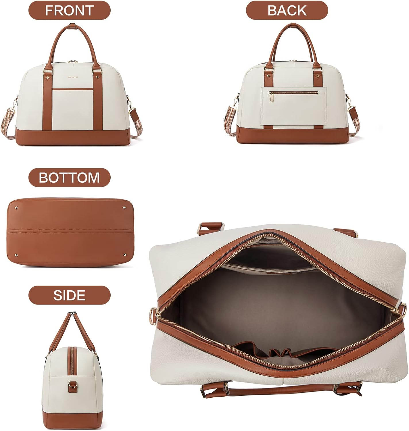 BOSTANTEN Travel Weekender Bags For Women Leather Duffle Bag Womens Overnight Bag Large Duffel Tote with Trolley Sleeve Flight Approved - Image 3