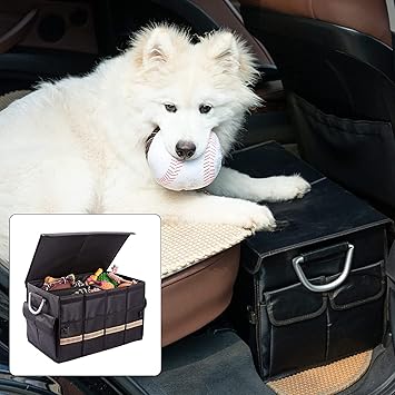 DW 3 Compartments Dog Back Seat Platform & Storage- Collapsible Dog Back Seat Extender Pet Seat Extender for Dogs with Storage for Protecting Dogs Extend Seat Car Traveling