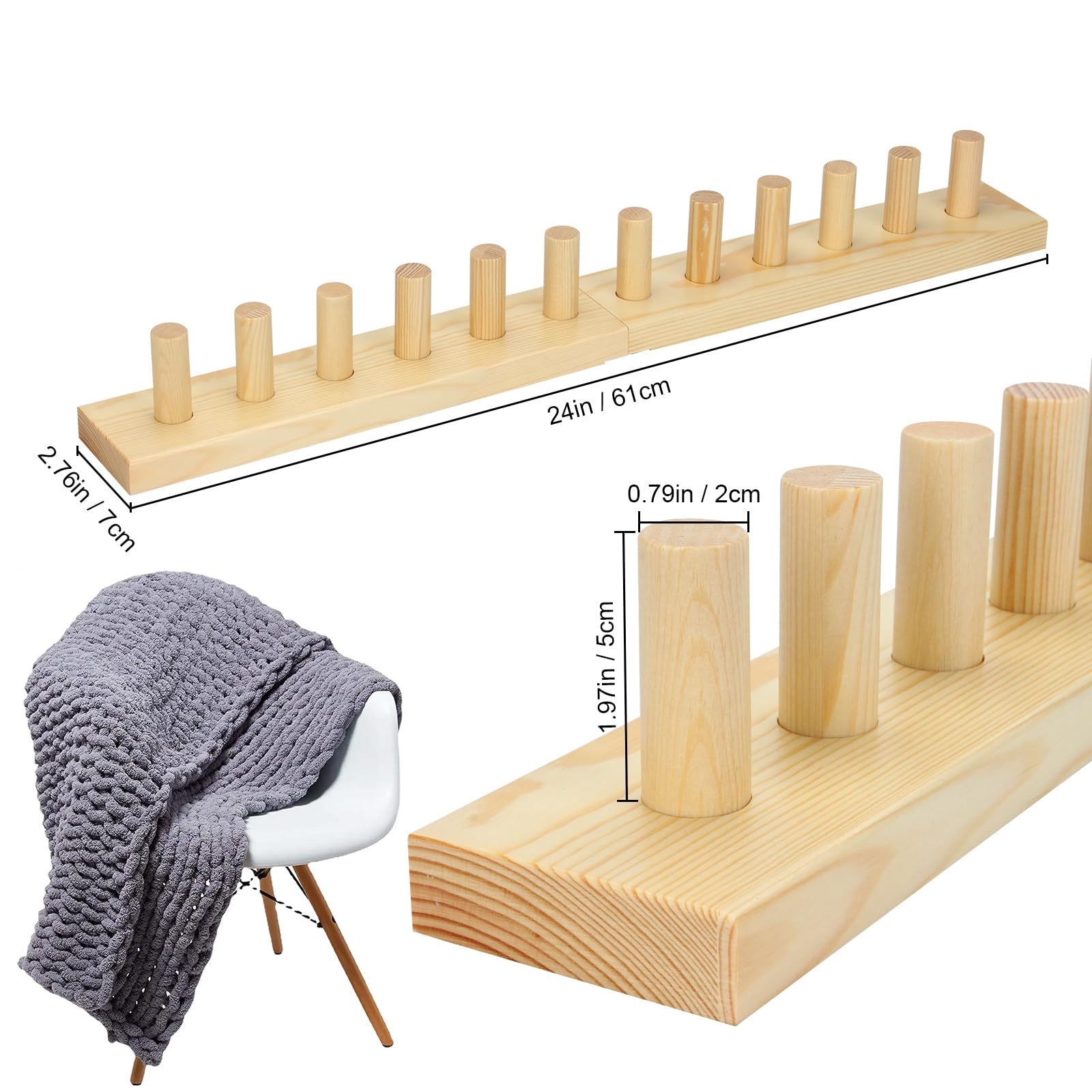Telaio per coperta a maglia grossa, telaio per coperte spesse per lavorare a maglia e filati spessi, pieghevole e portatile, telaio extra large (61 cm) (1)