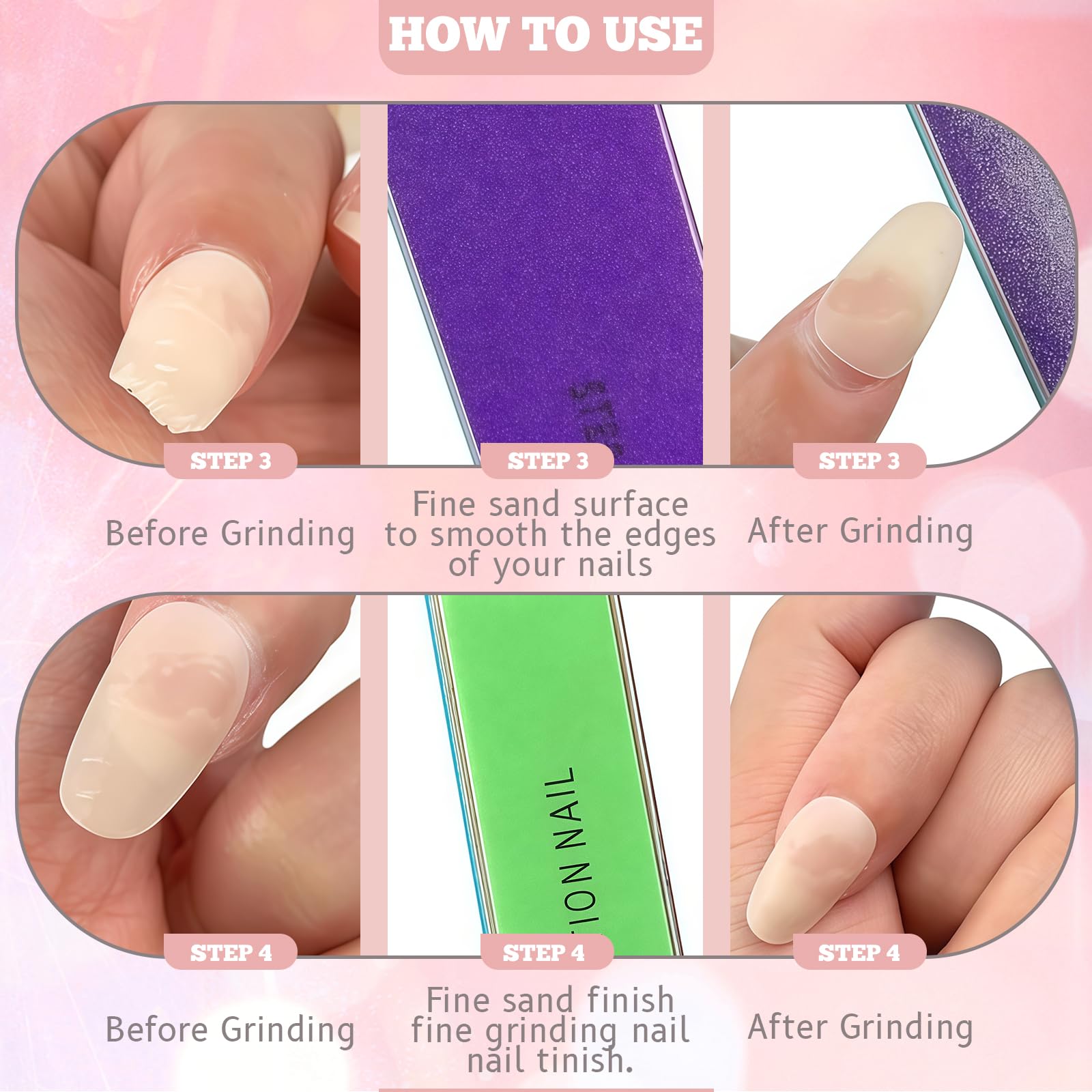 Yamobi 6 pièces Lime à ongles 4 faces pour ongles, lime à polir de haute qualité pour ongles naturels, blocs de polissage pour ongles en gel, limes à ongles lavables pour polir et faire briller