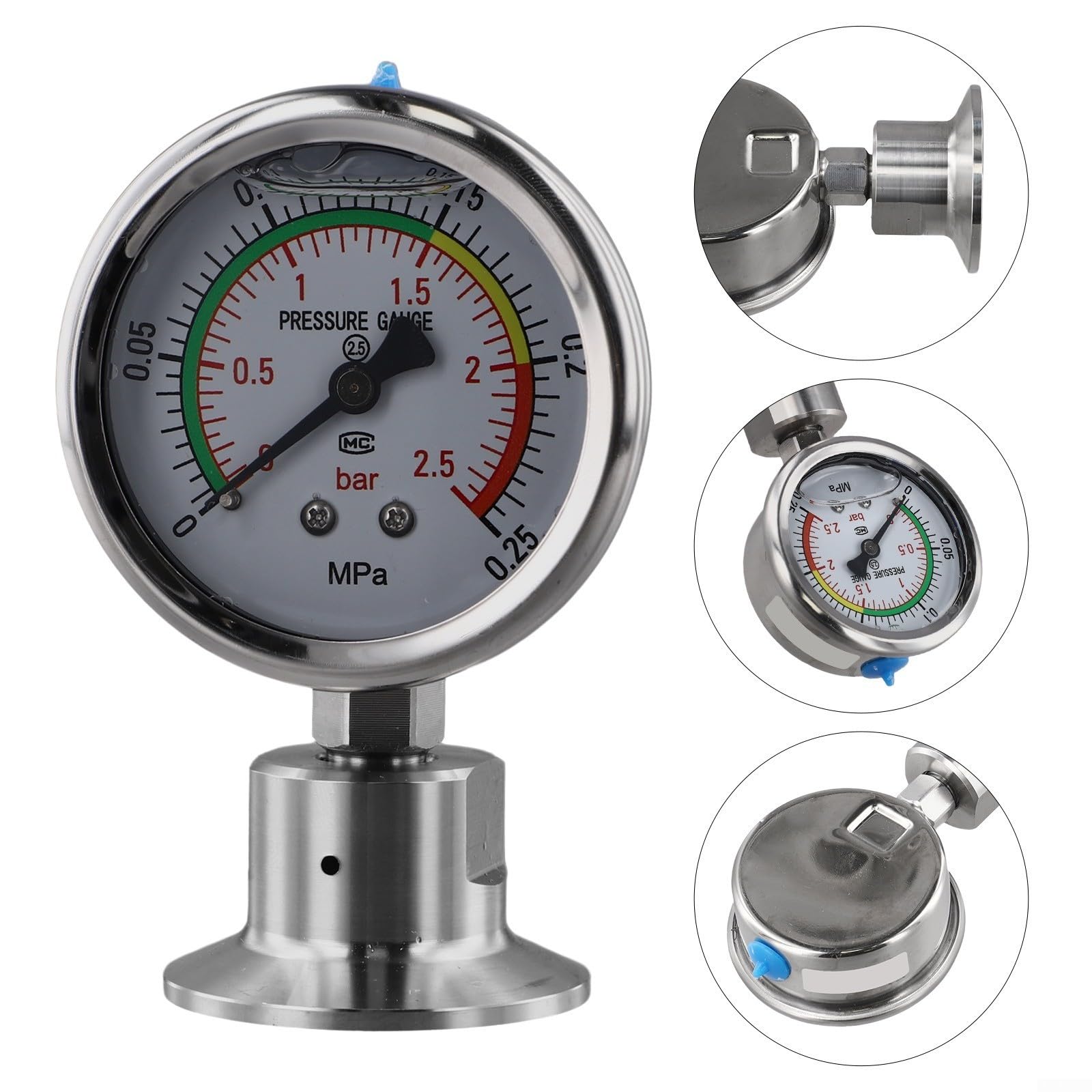 Manometro a membrana 0-0,25 MPa per manometro a membrana in acciaio inox | Gamma 0-0,25 MPa, membrana 316L, resistente all'usura, resistente alla corrosione, alta precisione