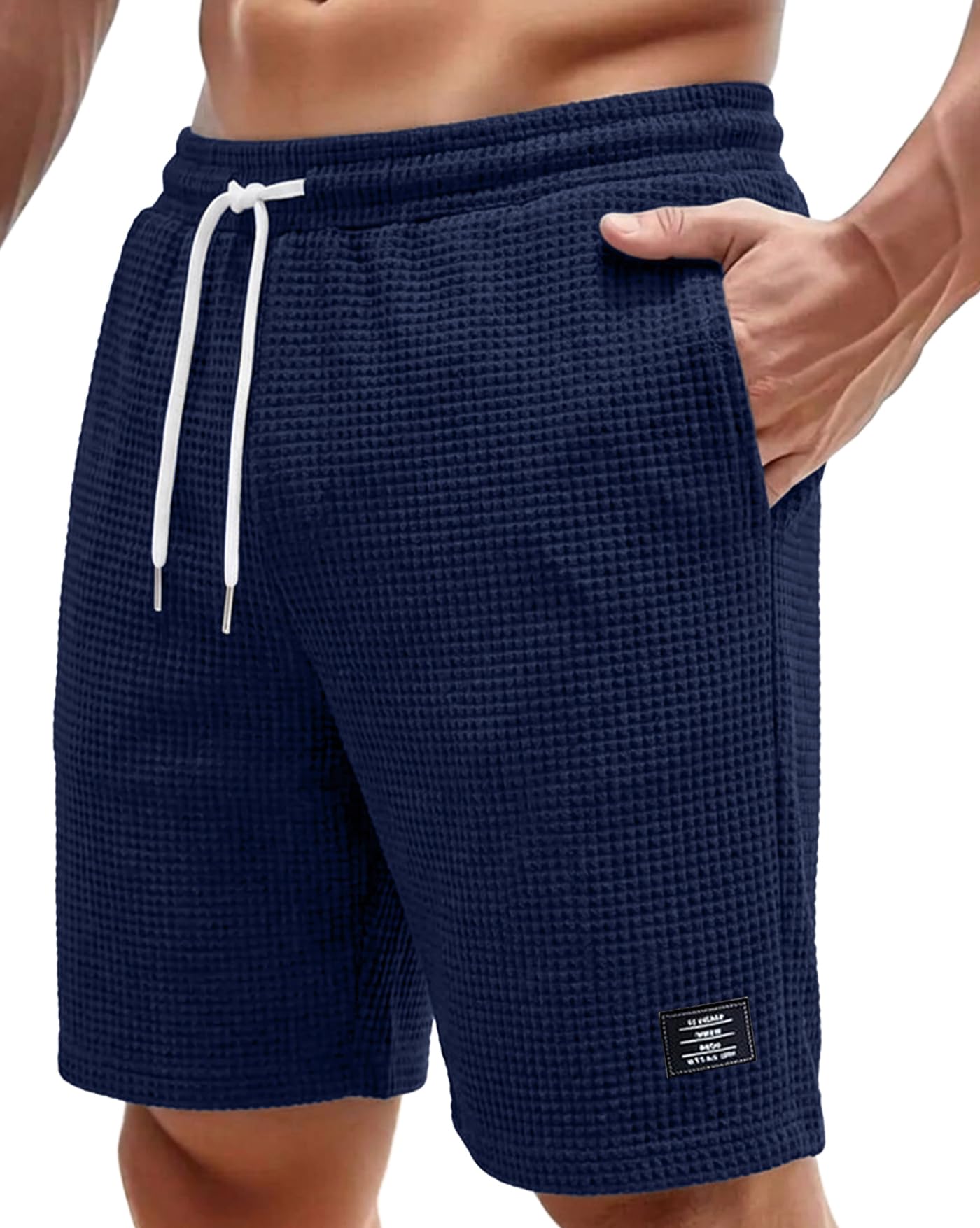 Men Solid Drawstring Waist Casual Knee Length Boxers,Solid Men Beige Basic Short's-image-19