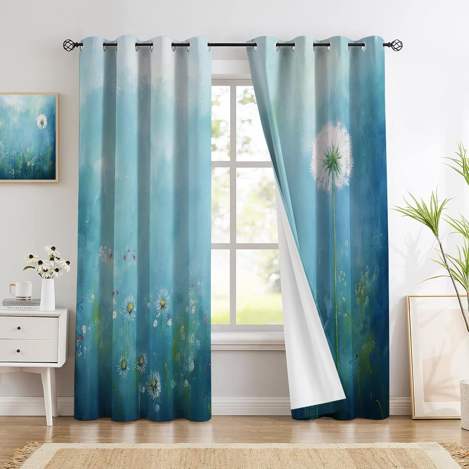 Rideau occultant thermique bleu motif impressionniste pour chambre enfant et salon