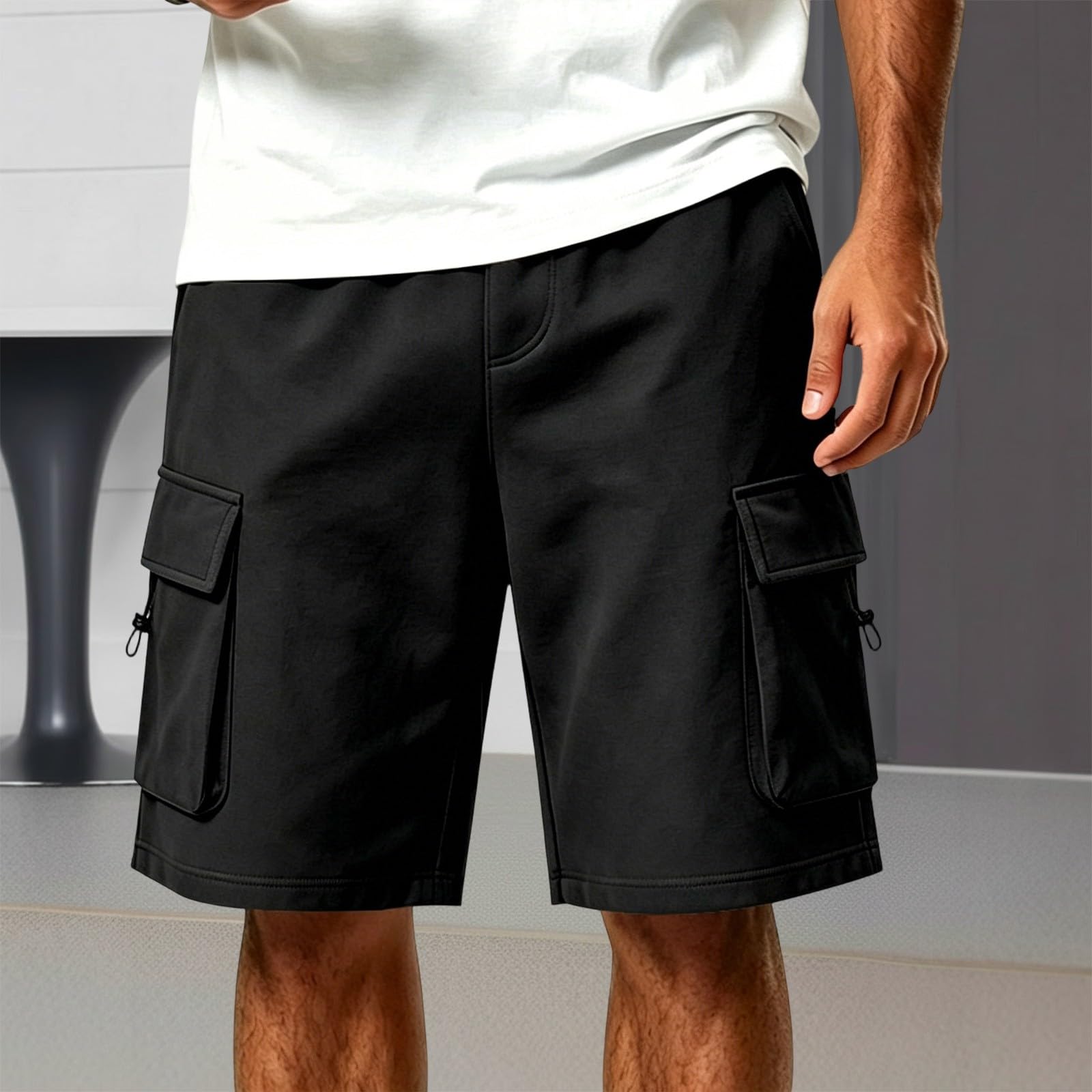 Pantaloncini cargo da uomo, elasticizzati, da lavoro, con tasche, pratici