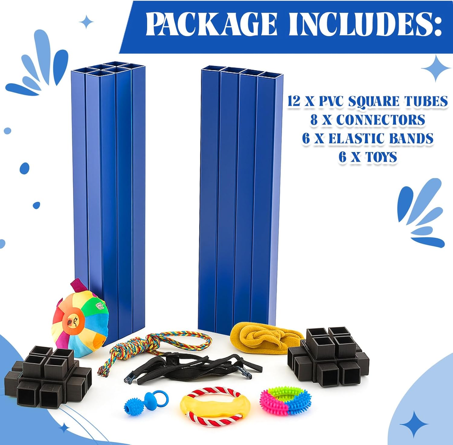 Extra Large Dog Play Gym - 24''x24''x24'' - Modular Freely Assemble - 7-in-1 Toys Included - Durable and Portable, Puppy Play Gym Enrichment Toys Suitable for Small to Medium-Sized Dogs